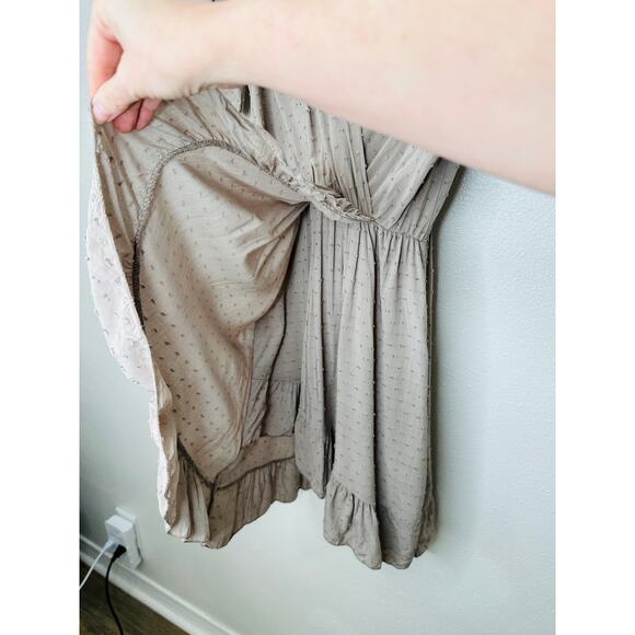 Alice Rinaldi Taupe Tonal Polka Dot Short Sleeve Faux Wrap Ruffle Dress M - Picture 5 of 13